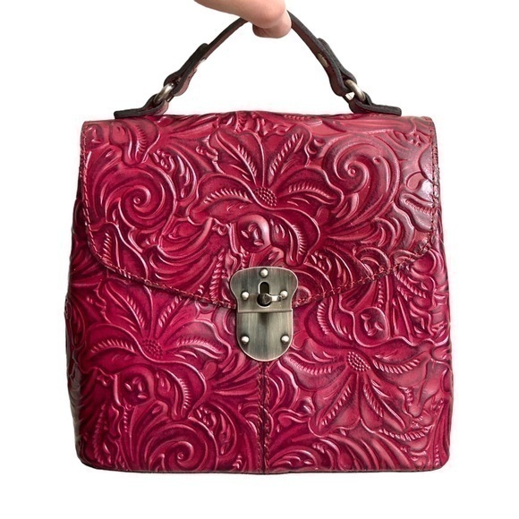 Patricia Nash Red Burgandy Dark Pink Tooled Leather Bag Could Be Backpacks